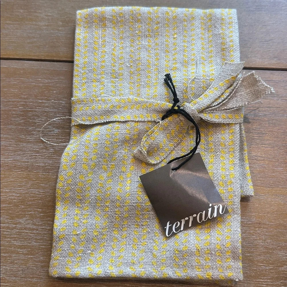 Anthropologie Terrain Ripples Linen Napkins Set of 2: Yellow and Mint Green NWT